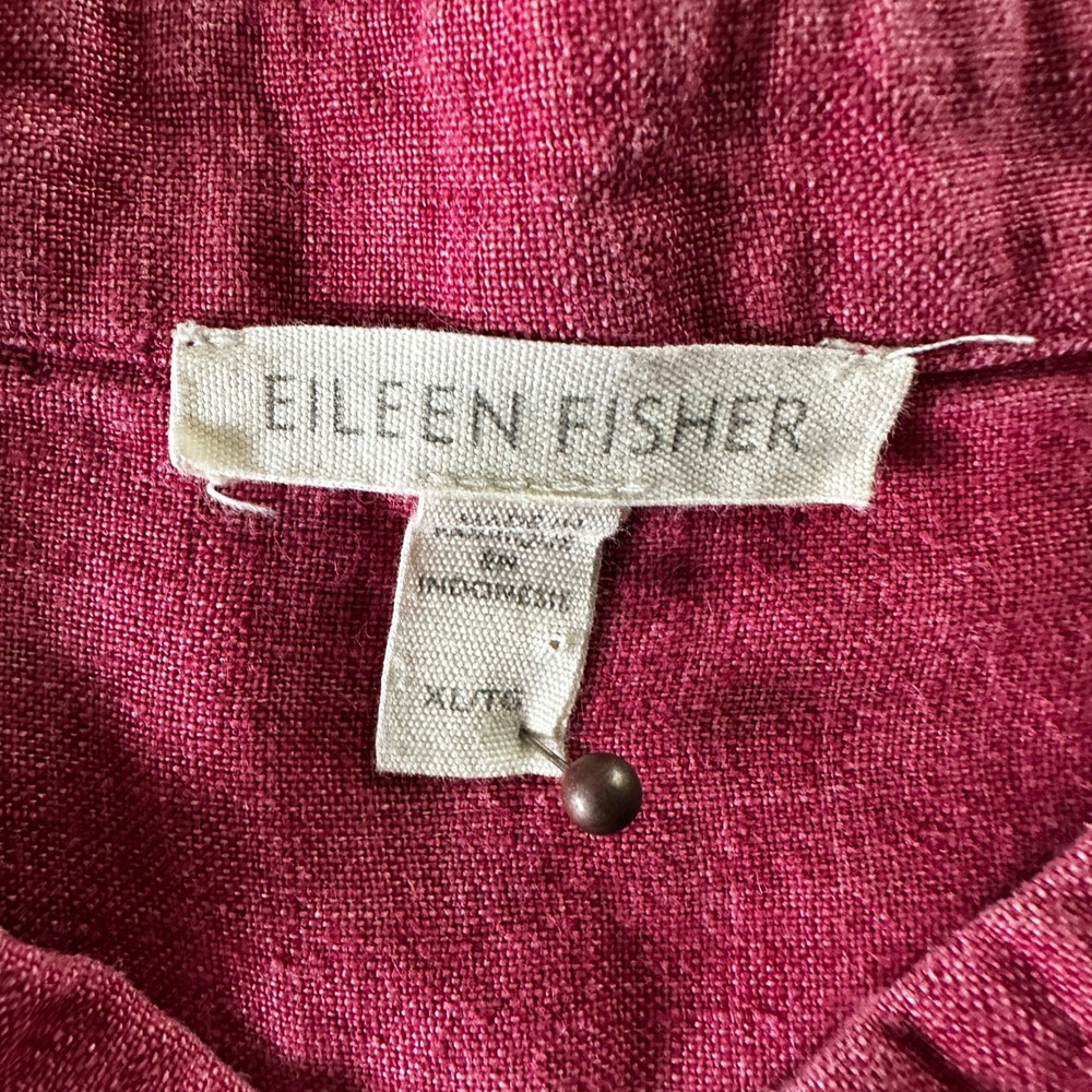 Eileen Fisher Raspberry Pink Organic Linen Mandarin Collar Button Up Shirt XL - Picture 3 of 6